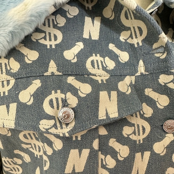 NAMILIA Dick Dollar Money Monogram Denim Coat Jacket NWT L - Picture 7 of 13